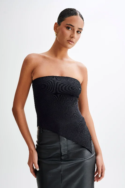 Sidney Asymmetrical Strapless Knit Top - Black Unique Women's Upcycled