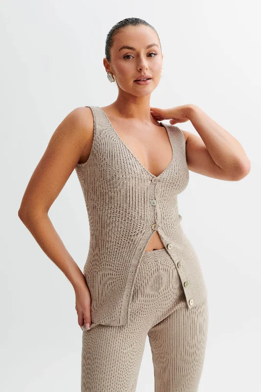 Calypso Knit Longline Vest - Tawny Grey Traditional Women's Wool