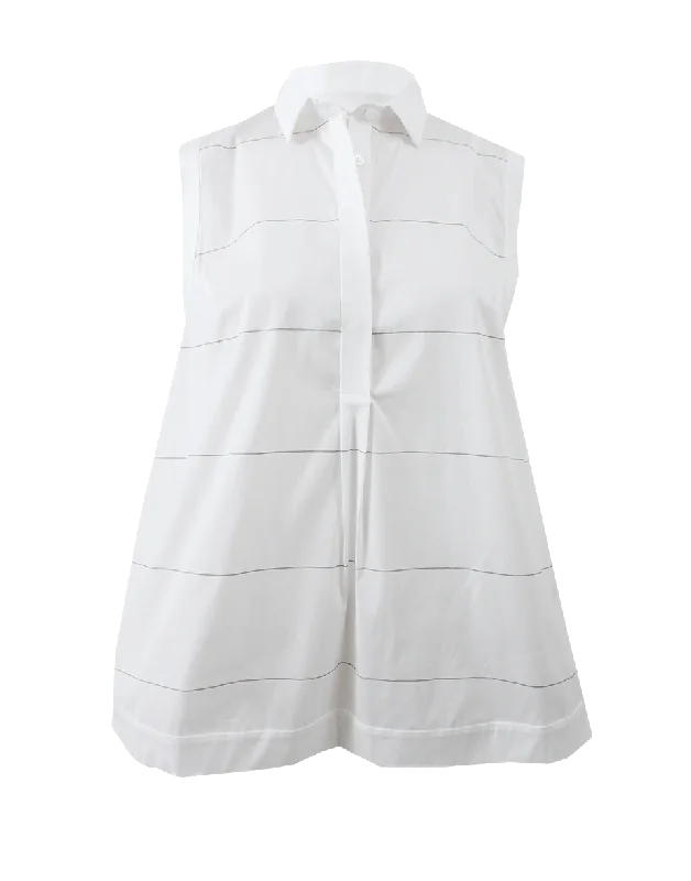 Striped Henley Blouse Casual Women's Japanese 