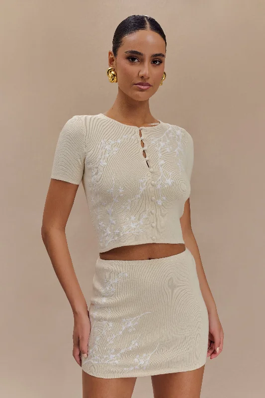 Monroe Embroidered Knit Top - Cream And Ivory Scandinavian
