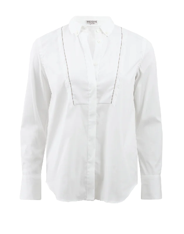 Bibbed Blouse With Monili Fringe Feminine Women's Style 