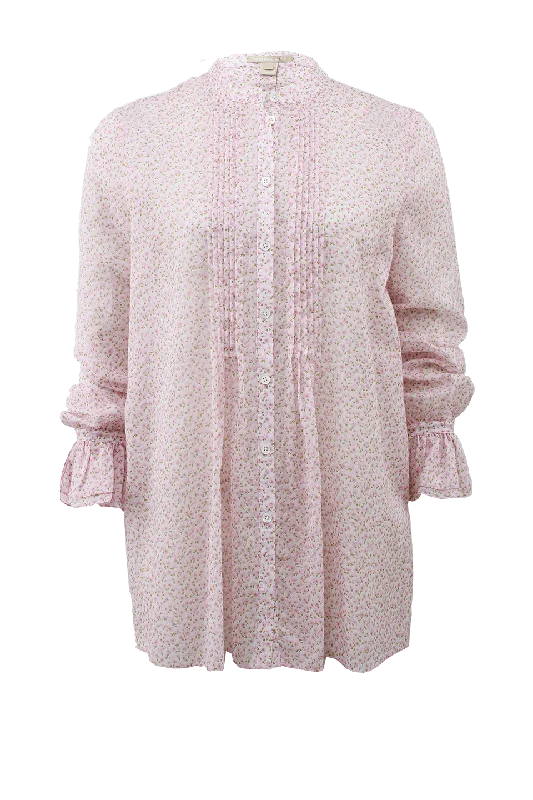 Pleat Front Floral Tunic Monochromatic Office Style