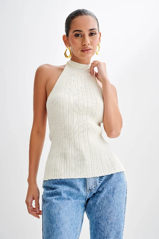Laila Longline Halter Rib Knit Top - Ivory Marle Gym