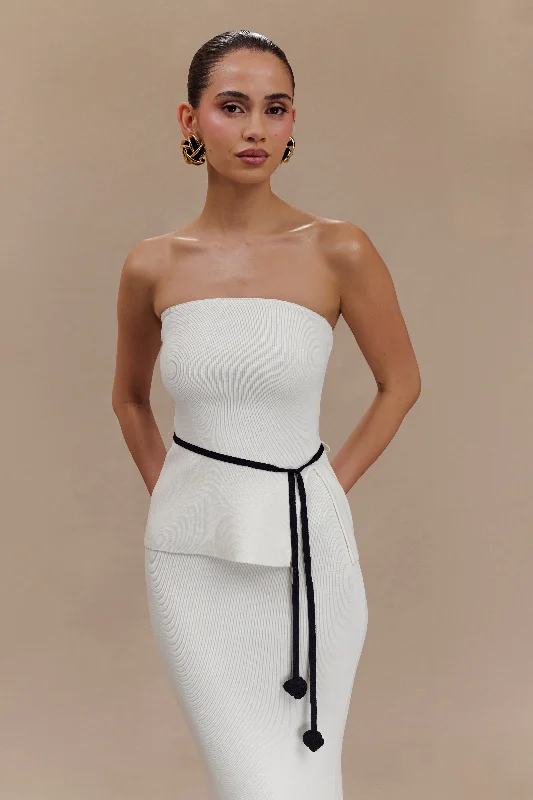 Keaton Strapless Rose Tie Knit Top - White And Black Elegant Women's Formal 