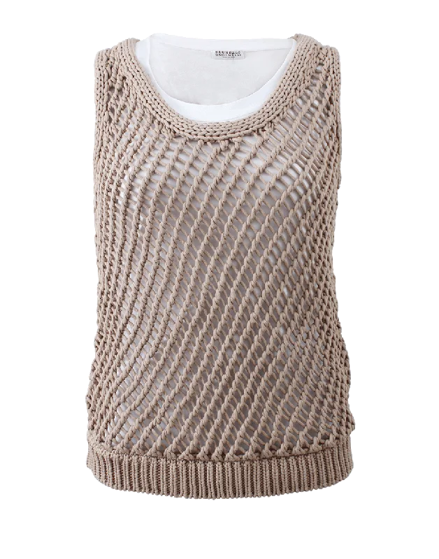Scoop Neck Macrame Fitted Tank Sustainable Organic