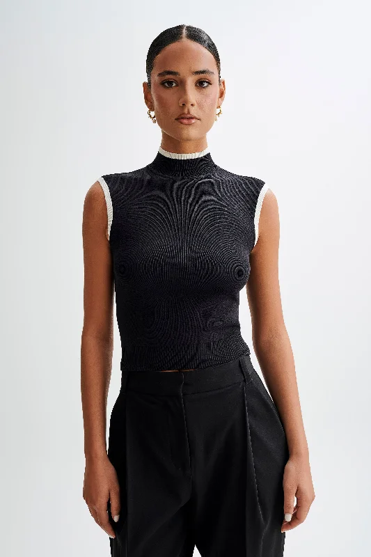 Laurina High Neck Contrast Top - Black Refined Women's Hand - crafted