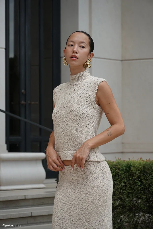 Azalea Sleeveless Knit Top - Wheat Sophisticated Women's Tailored