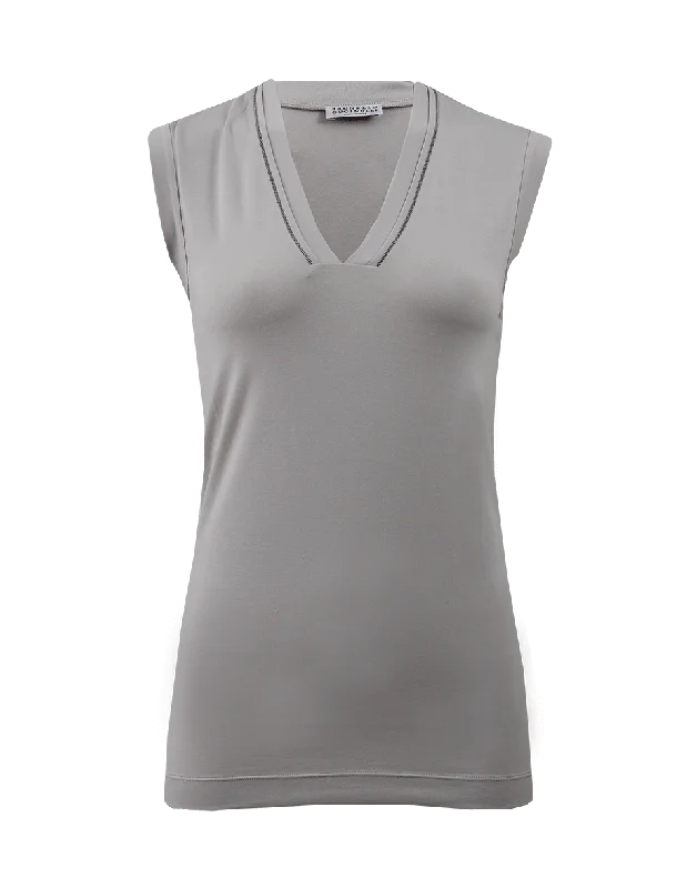 V-Neck Tank With Monili Trim Edgy Women's Punk
