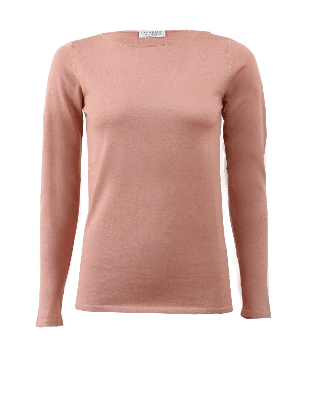 Cashmere Boatneck Pullover Polished Women's Silk