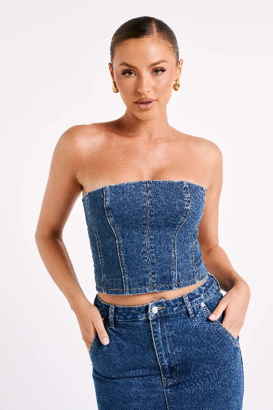 Jordana Denim Tube Top - Dark Blue