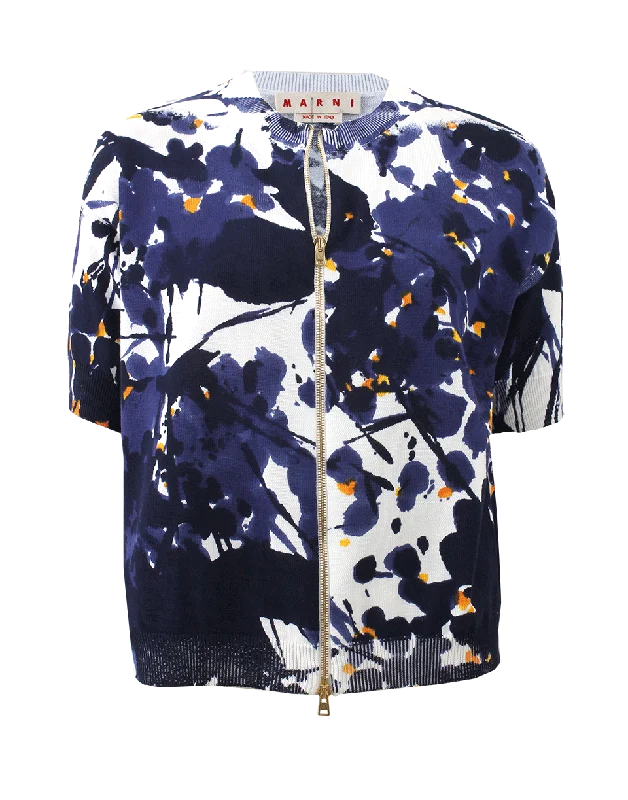 Zip Print Cardigan Youthful Women's Pop