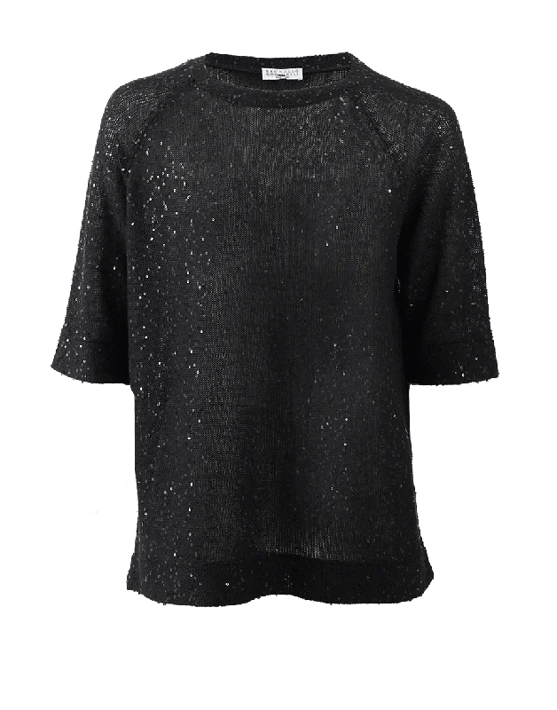 Linen Silk Pailette Pullover Classic Women's Tweed