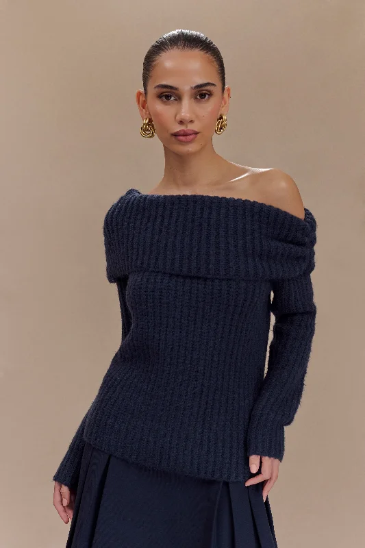 Alicia Off Shoulder Knit Top - Dark Navy Business