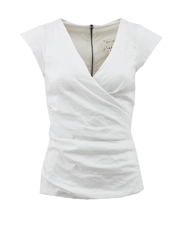 V-Neck Ruch Top With Back Zip