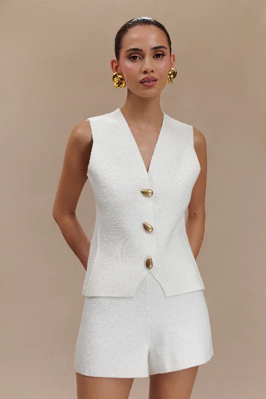 Malika Sleeveless Gold Button Vest - White Gym