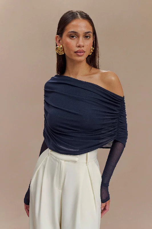 Everly Sheer Mesh Off Shoulder Top - Dark Navy Artistic Women's Avant - 