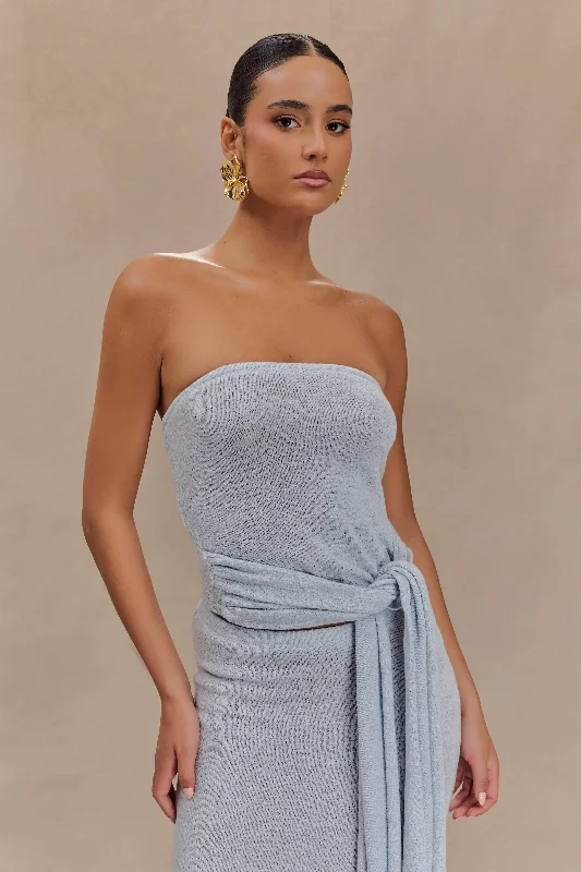 Phoebe Strapless Tie Knit Top - Ice Blue Casual Women's Japanese 