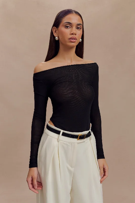 Colette Boat Neck Mesh Top - Black Athletic Women's High - 