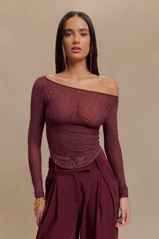 Colette Boat Neck Mesh Top - Mahogany Modern Women's 