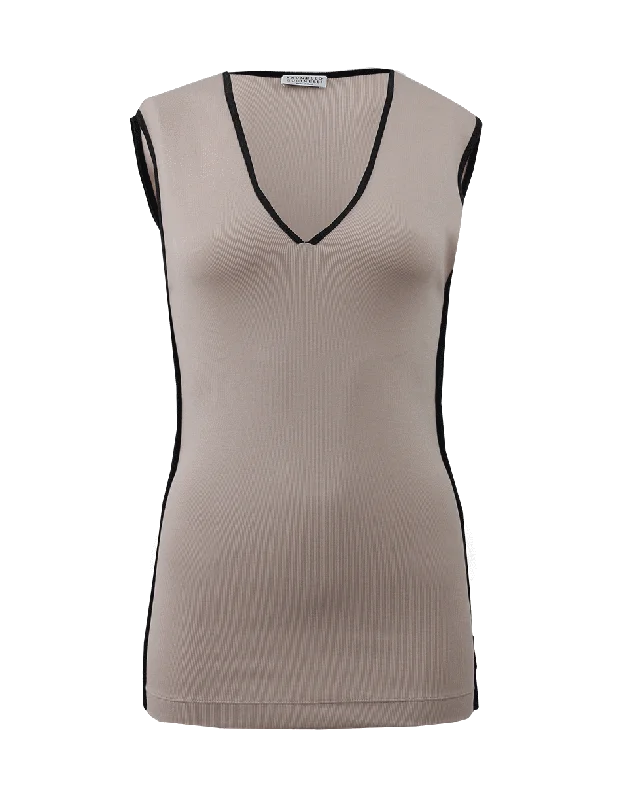 Ribbed Tank With Contrast Piping Sporty Women's Athleisure 