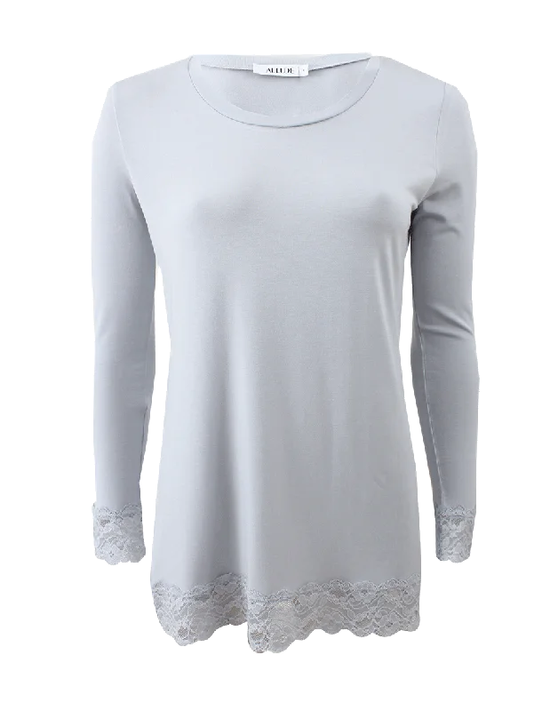 Lace Trim Stretch Top Cool Women's Distressed
