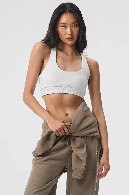 Scoop Neck Sweatshirt Bra - White Dapper Women's Bow - adorned