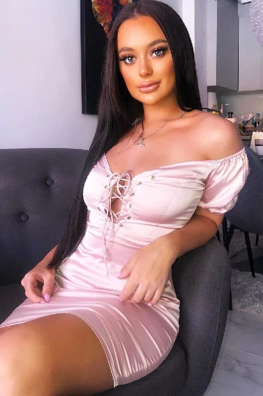 Rose Lace Up Detail Satin Mini Dress - Tinslee Athletic Women's 