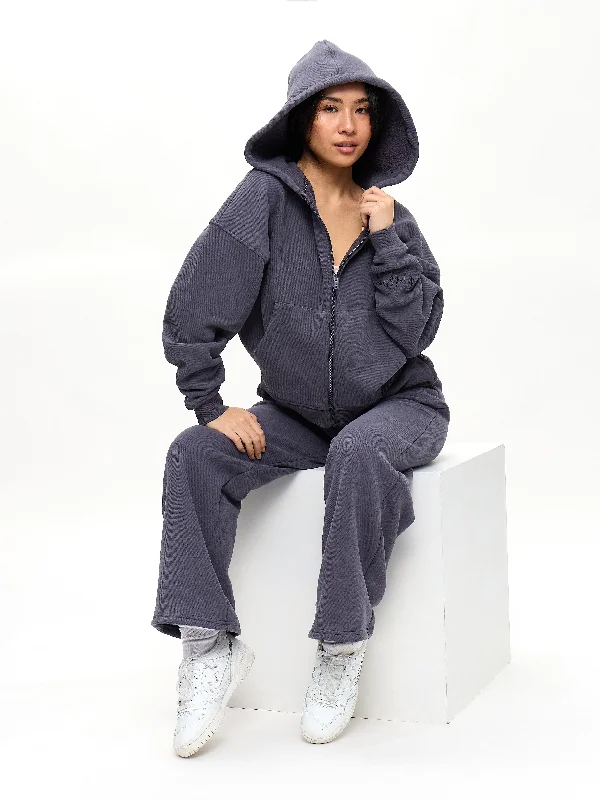 Plush Fleece Zip Hoodie - Blue Steel Youthful Women's Pop