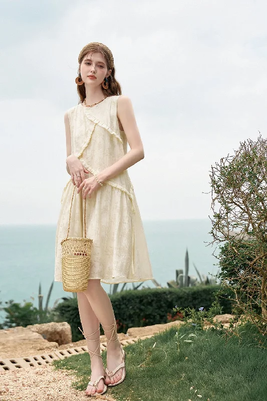 Women's Sleeveless Solid Midi Dress Dapper Women's Bow - adorned