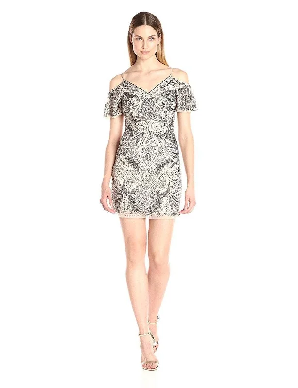 Aidan Mattox - MD1E200820 Beaded V-Neck Sheath Dress Vacation
