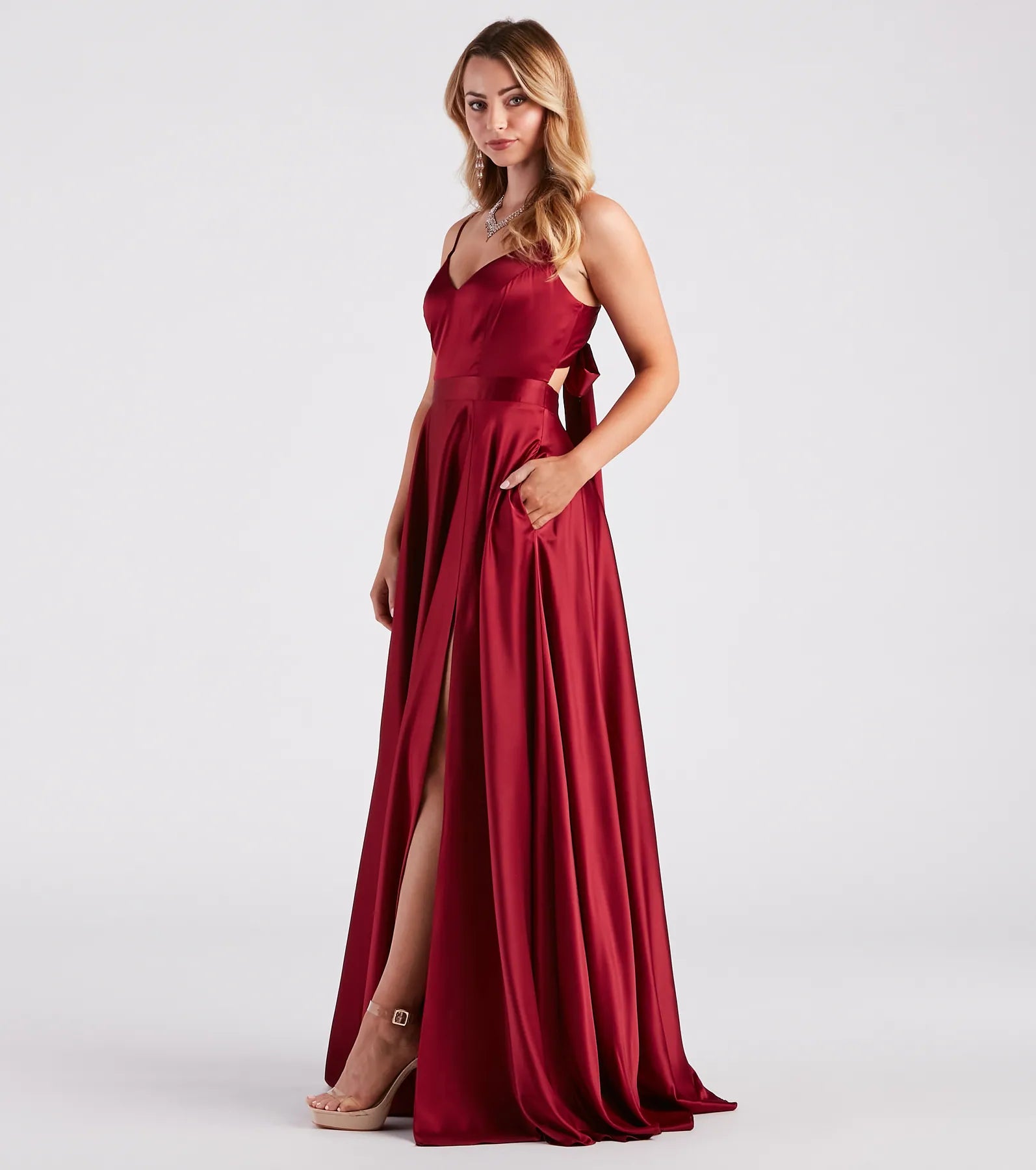Emilie Formal Satin A-Line Dress With Pockets Tough Women's Military - inspired