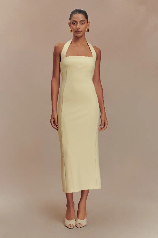 Amelita Suiting Halter Midi Dress - Pale Lemon Cozy Women's Sherpa - lined