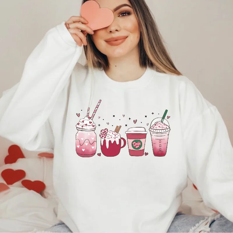Coffee Cup Valentines Sweatshirt Trendy Women's 