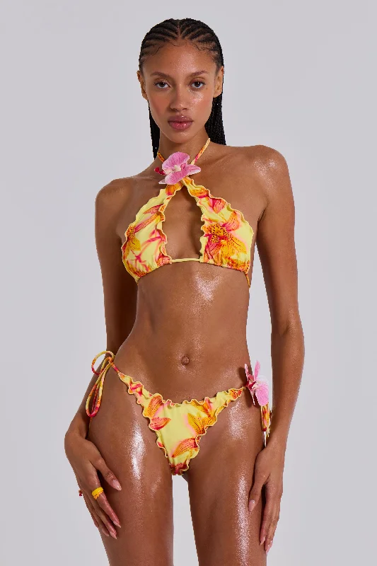 Lucia Ruffle Halter Bikini Top with Flower Detail Modern Women's 
