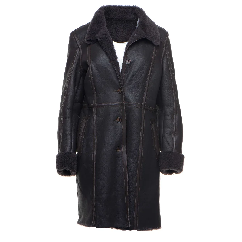 Shaunna’s Buttoned 3/4 Length Shearling Coat Dynamic Women's Moto