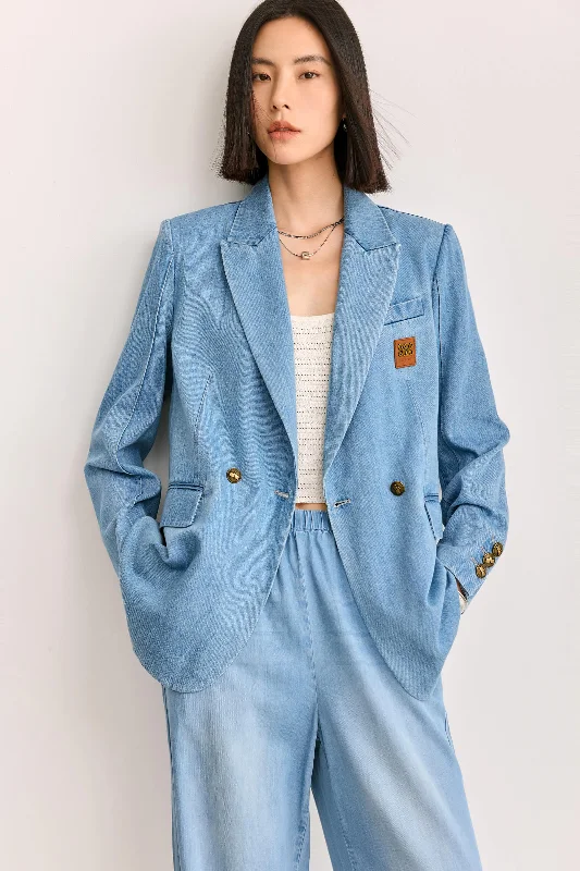 LILY Casual Denim Blazer Jacket Cozy Women's Sherpa - lined