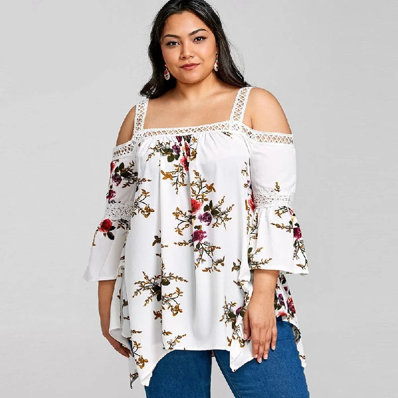 ANALUKE Plus Size Tunic Floral Long Sleeve Blouse Casual Women's Japanese 