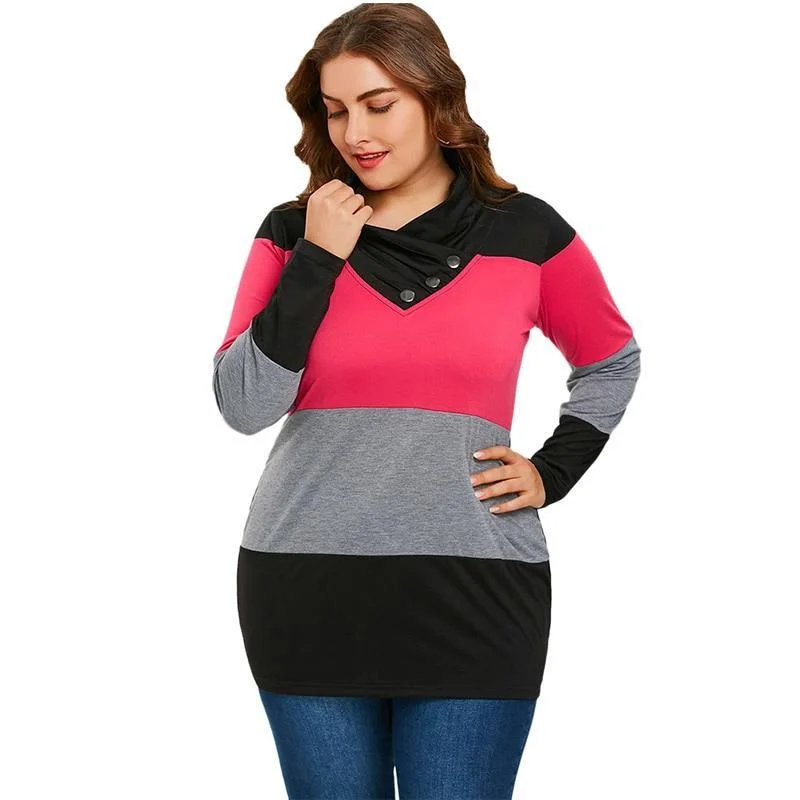 ANALUKE Panel Striped Long Sleeve T-Shirt Hip Women's Urban