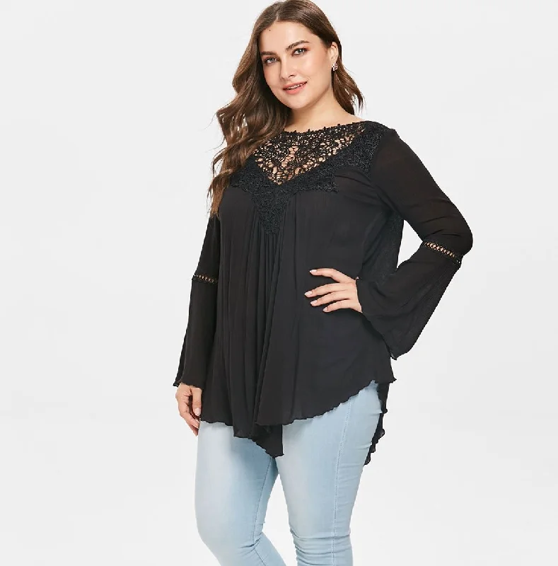ANALUKE Asymmetrical Lace Long Sleeve Blouse Edgy Women's Punk