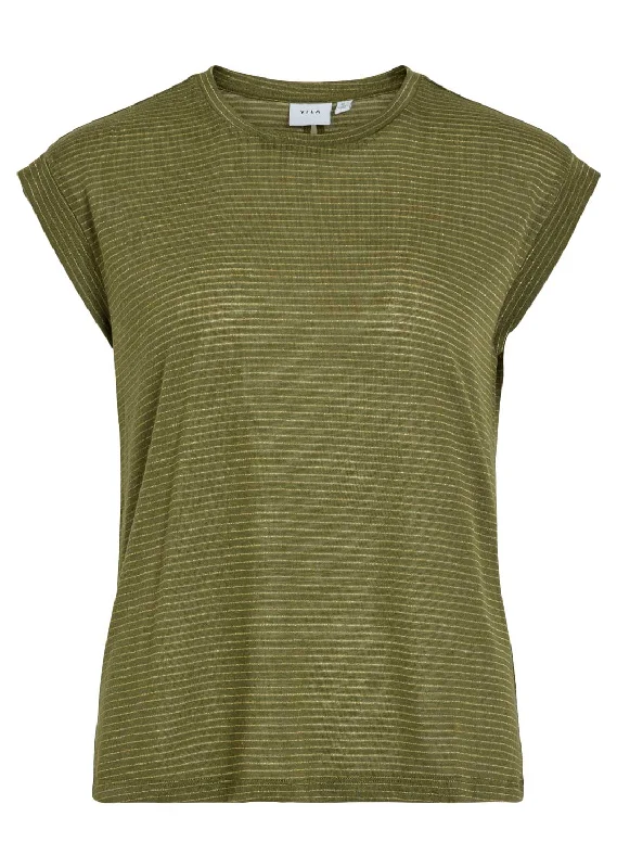 Mirella Lurex Knitted T-shirt in Khaki