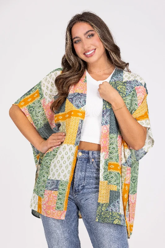 Patches in Paradise Women's Open Front Hi-Lo Kimono Relaxed Women's Beachy