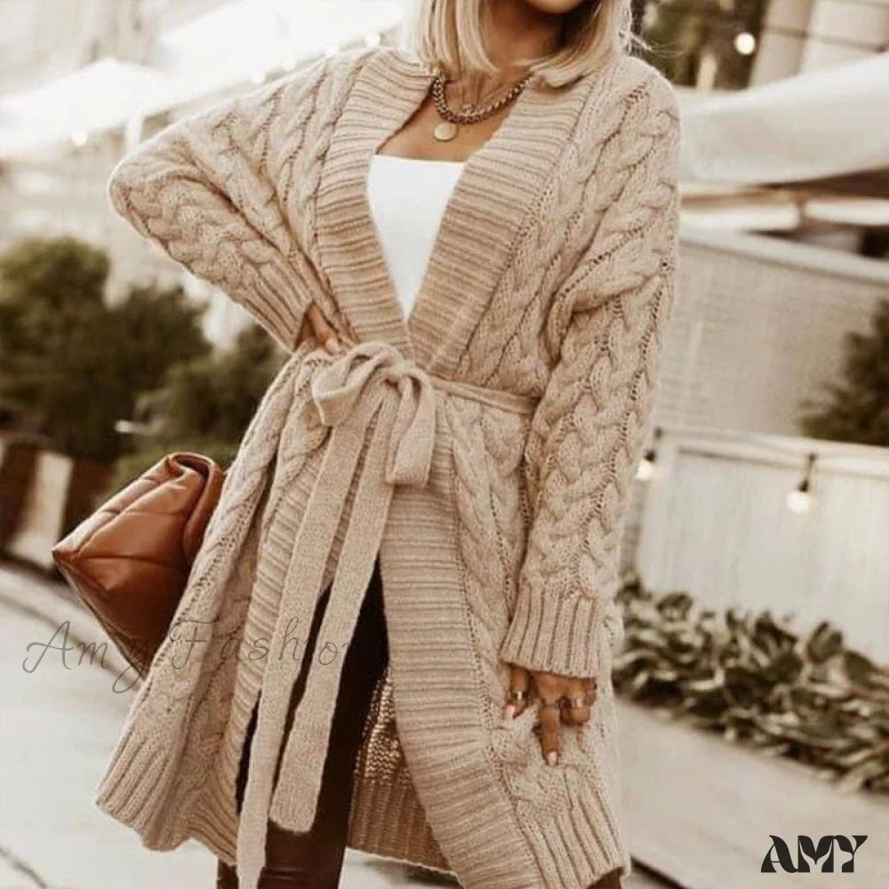 Amy Fashion - Sweater Cardigan Women Long Sleeve Lace-Up Loose Knitted Outwear Elegant Women's Amy Fashion - Sweater Cardigan Women Long Sleeve Lace-Up Loose Knitted Outwear Elegant Women's