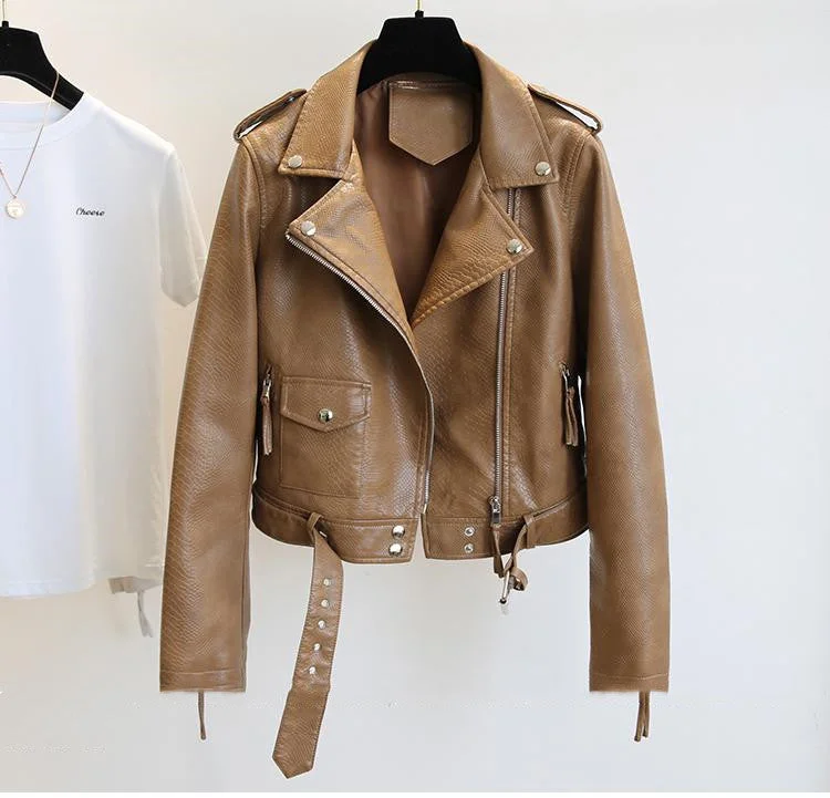 Women's Short Leather Jacket Spring And Autumn Practical Women's Quick - dry