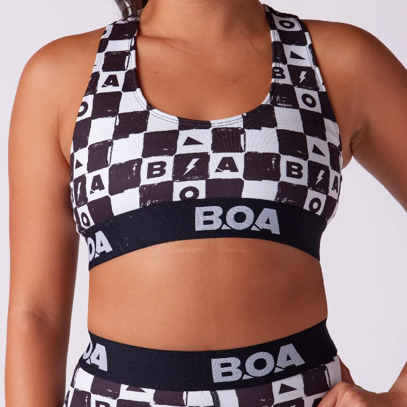 Women's Fly Sports Bra - Checkers Bold Women's Statement