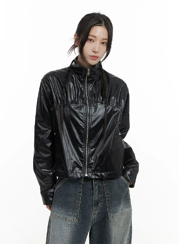 Sleek  Zip-Up Polyester Jacket CS430 Sharp Women's Italian