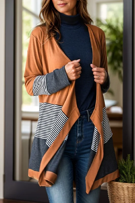 Striped Open Front Long Sleeve Cover Up Refined Women's Classic 