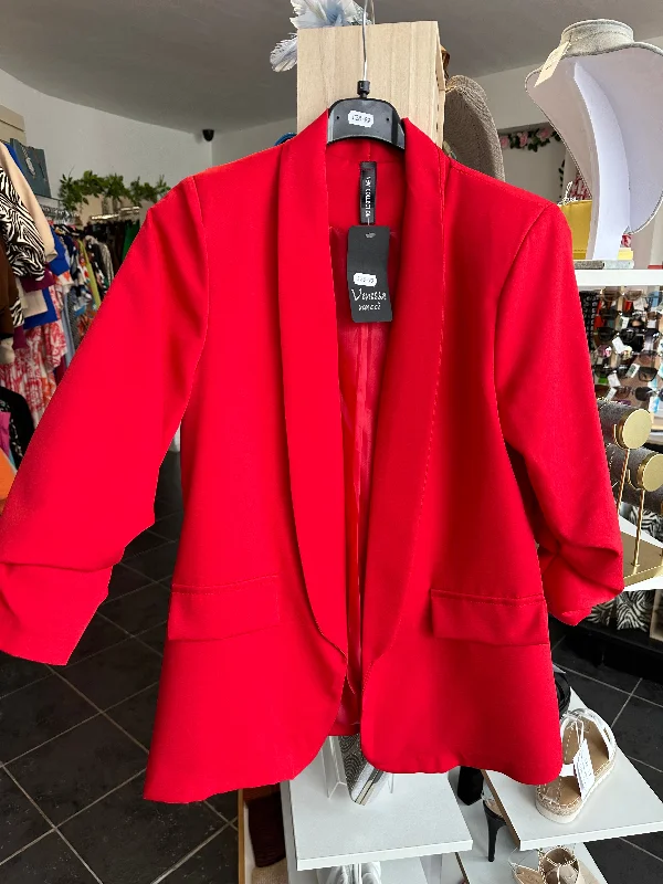 Ruched sleeve open blazer - Red Country