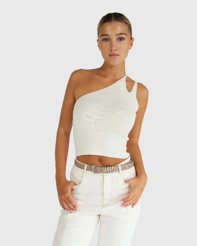 Symphony Double Strap Knit Crop - Cream Monochromatic All - in - one