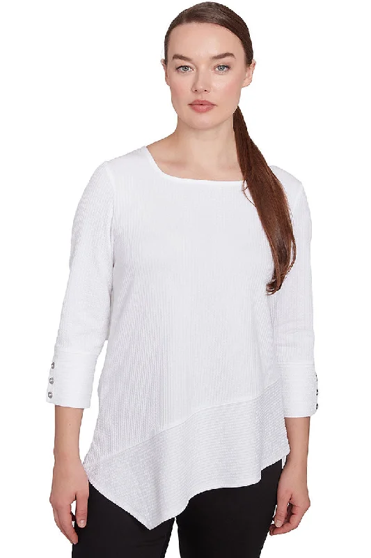 Petite Resort Ready Asymmetrical Rib Knit Top Sleek Women's Metallic