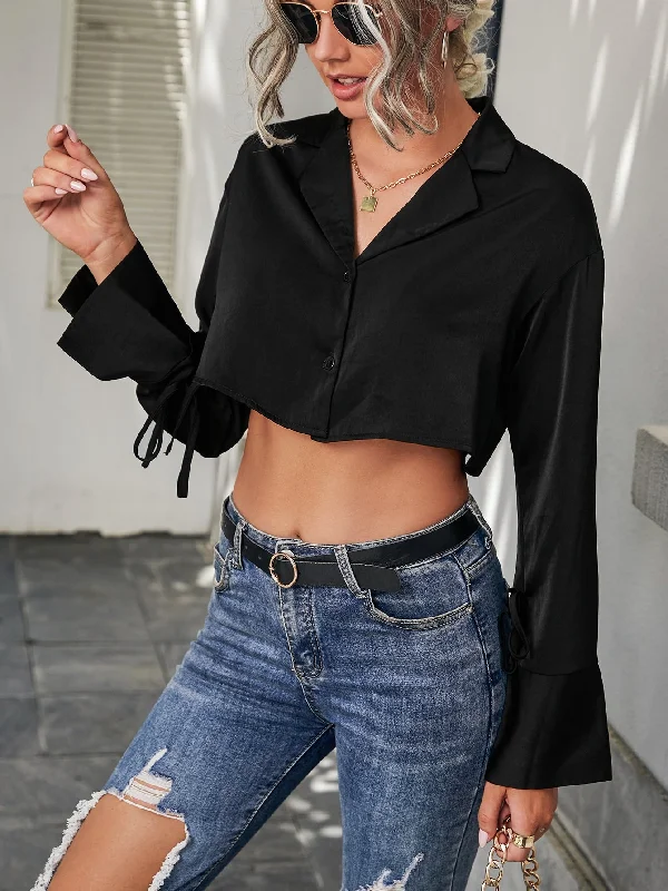 Casual Plain Button Long Sleeve Lapel Crop Women Blazer Refined Women's Classic 